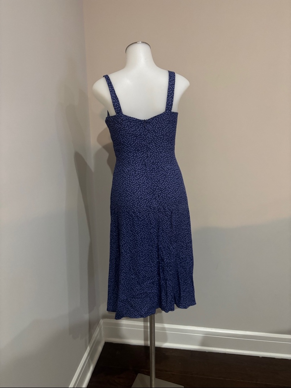 Reformation Persimmon Dress Blue Square-Neck Button-Front Midi Dress - Picture 13 of 16